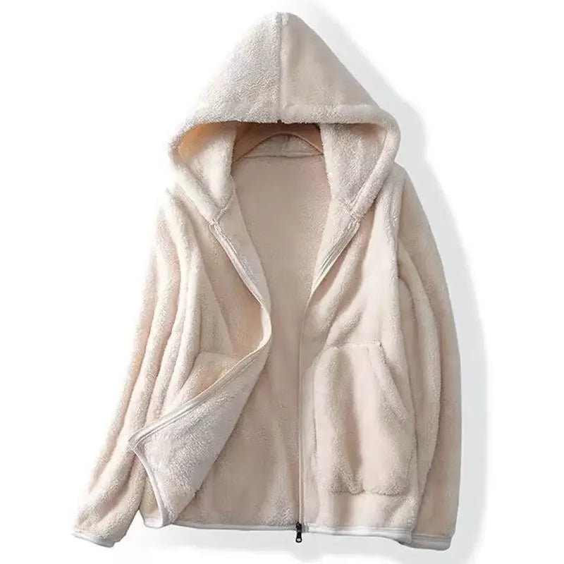 Damen Teddyjacke Warm Kapuze Reißverschluss