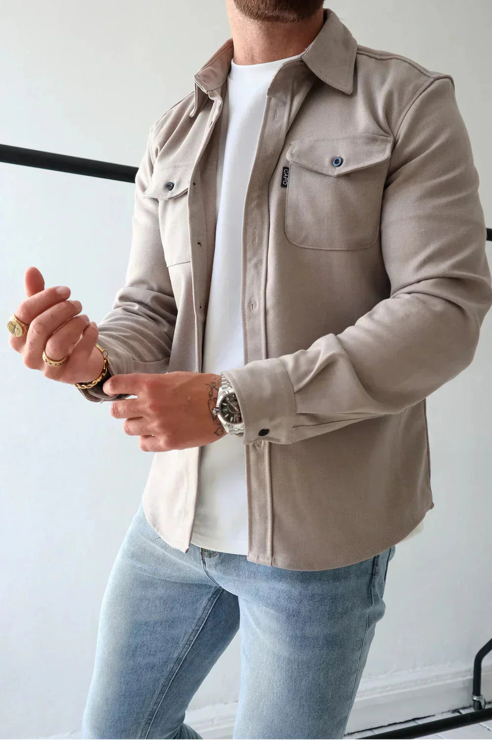 Herren Überhemd Langarm Button Down