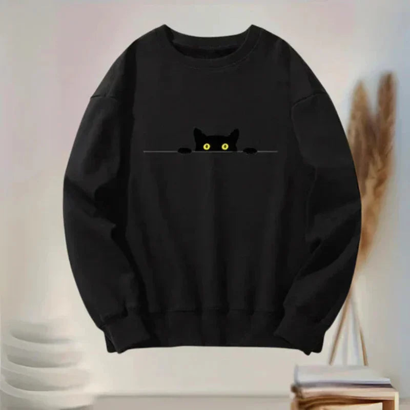 Schwarz Katzen Sweatshirt Frauen Mode