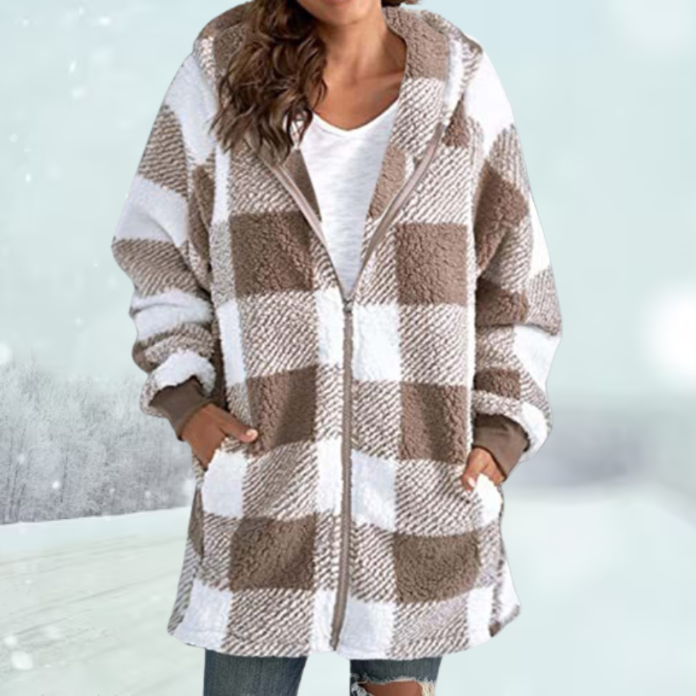 Karierte Winterjacke mit Kapuze