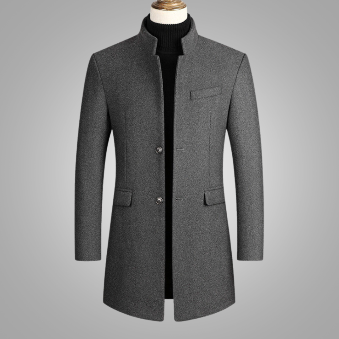 Herren Wollmantel Halblang Schwarz