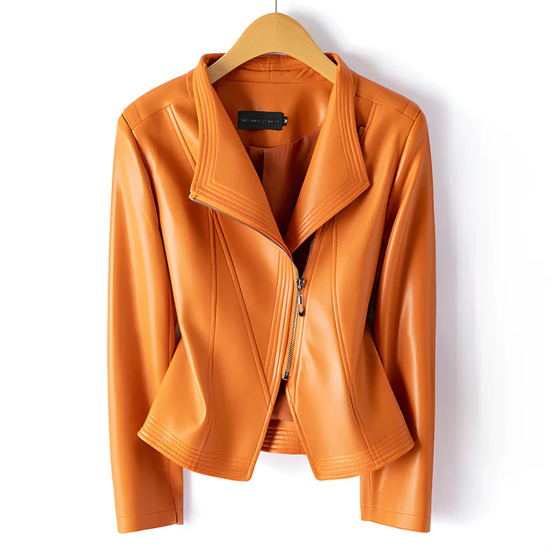 Modische Faux-Lederjacke Asymmetrisch Schnitt