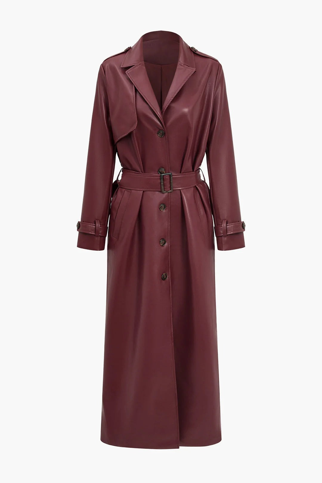 Gürteltier Trenchcoat Elegant Langarm Lederoptik