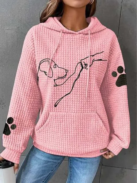 Große Damen Pullover Weich Hundemotiv Kapuze