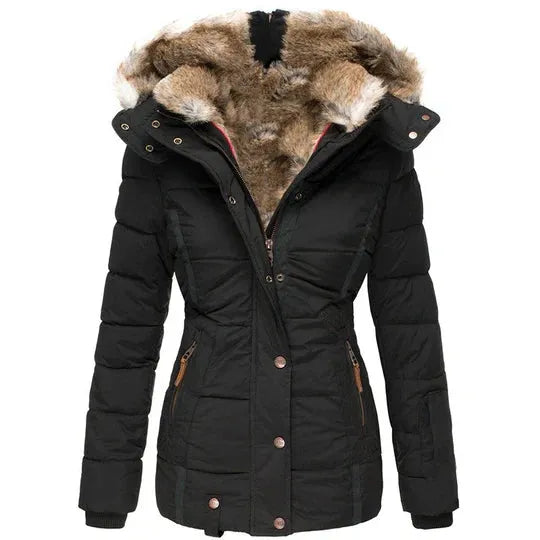 Damenmantel Fellkapuze Winterlook Elegant