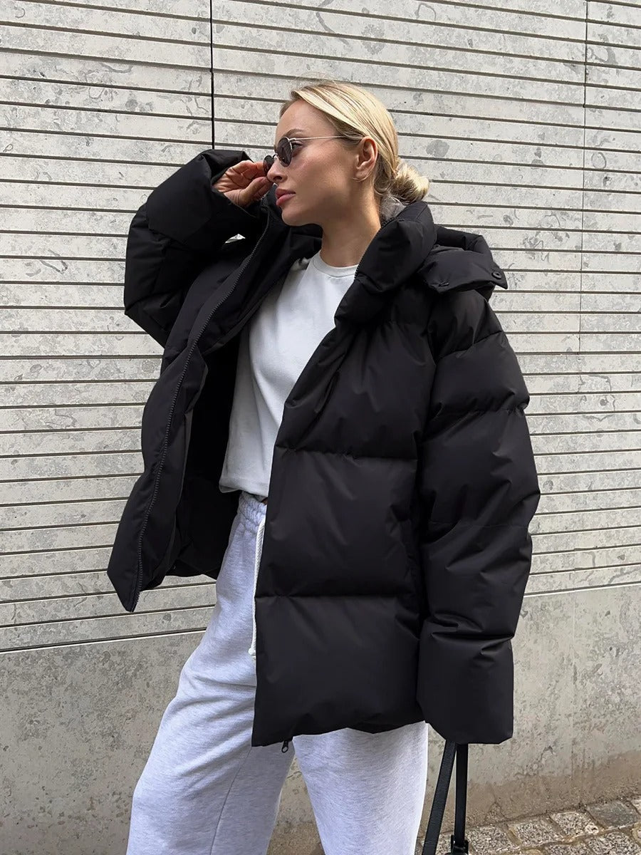 Wattierte Damenjacke Kapuze - Kurze Daunenjacke Warm