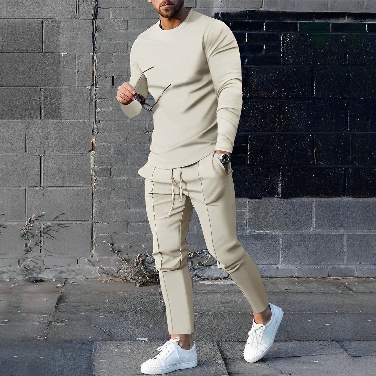 Herren Casual Hose Set mit Kordelzug Bequem