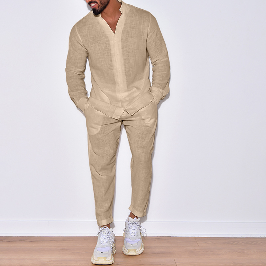 Modernes Herren Set Langarm Leinen