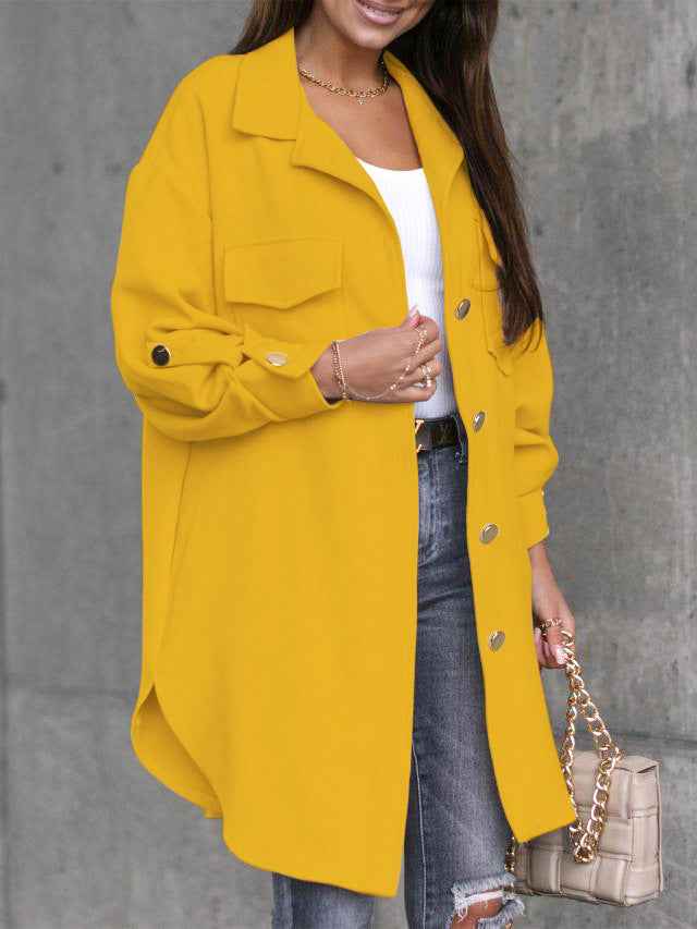 Lange Damenjacke Modern Wollkragen