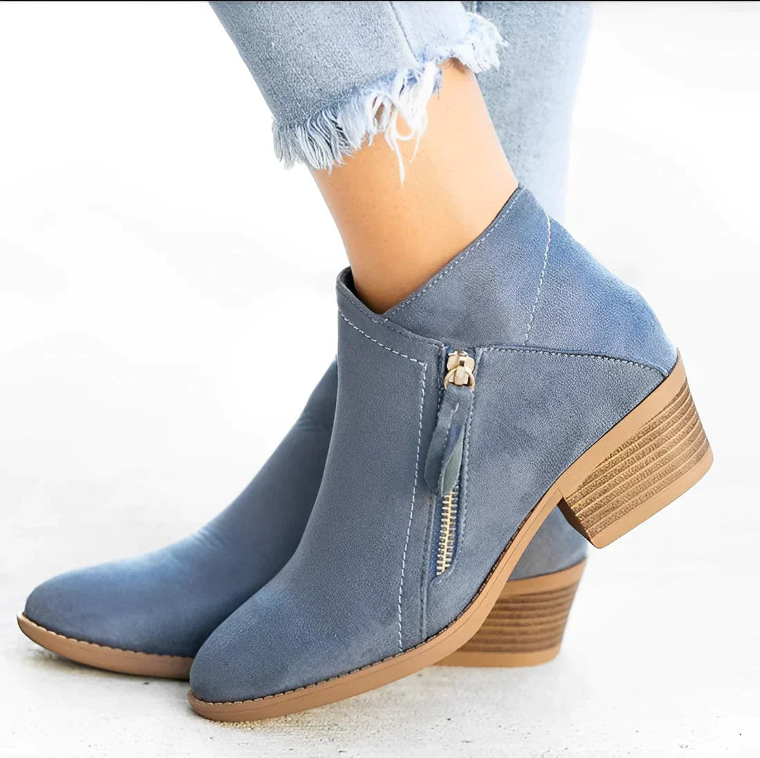 Modische Stiefel Damen Schnellverschluss Dicker Absatz Spitz