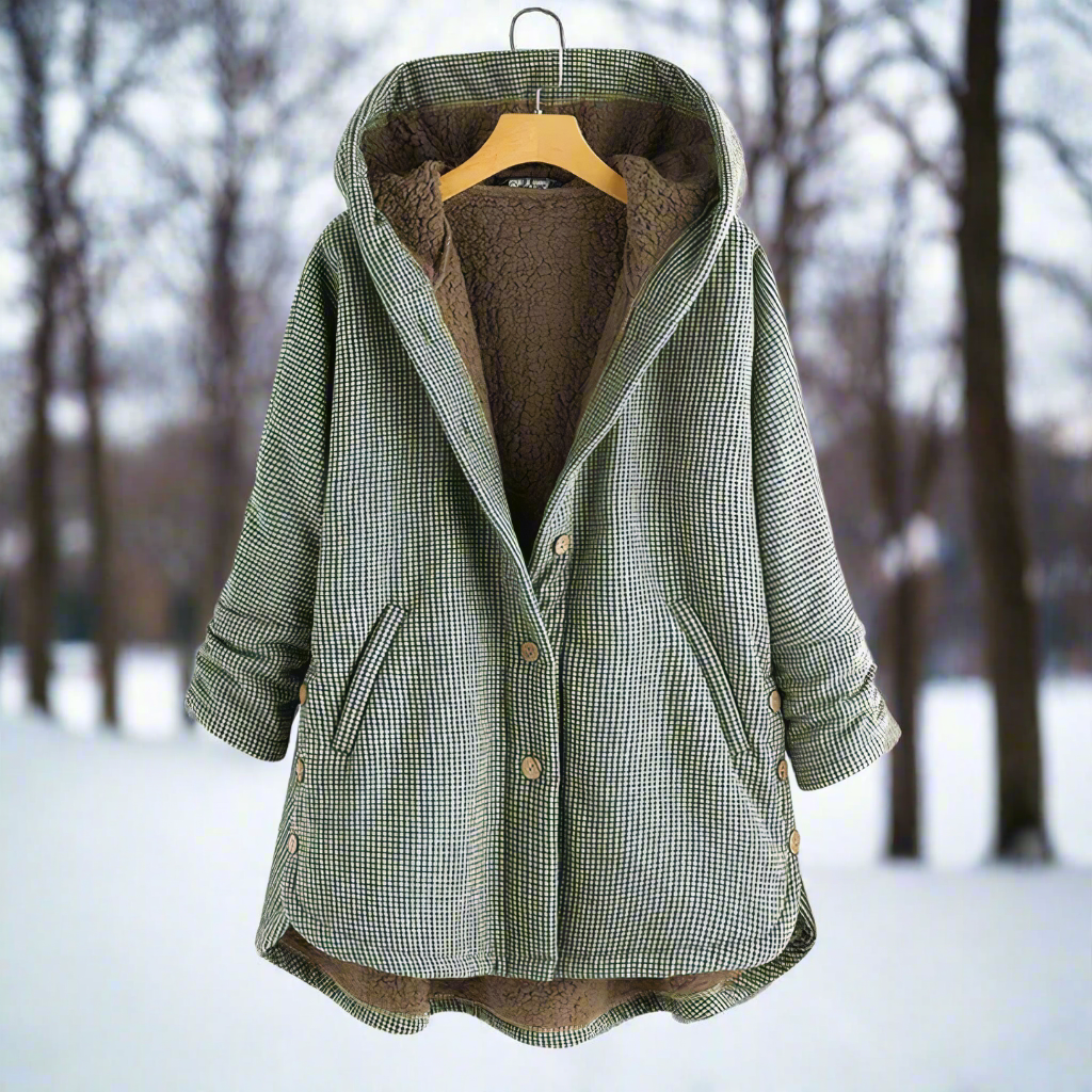Wollmantel Damen Winter Kapuze & Knöpfe Gefüttert - IdealeKleiden