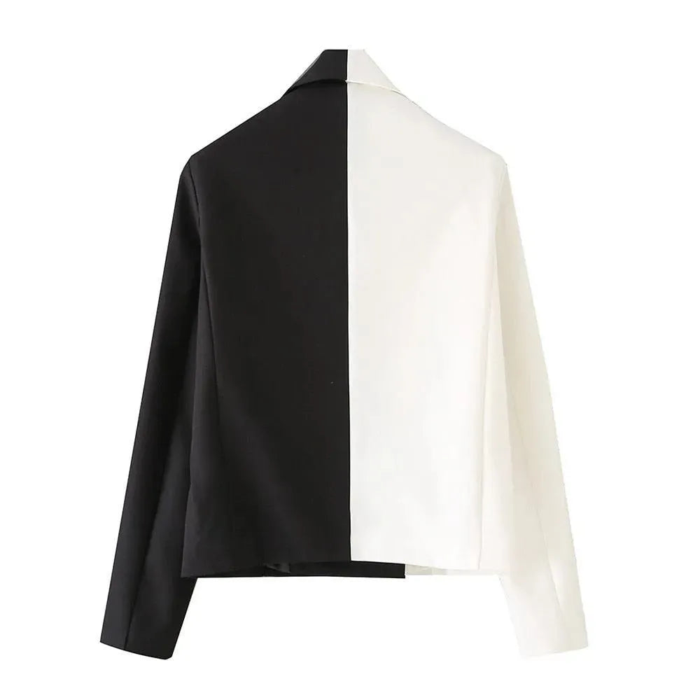 Stylische Damenblazer Schwarz Weiß - Lässig Cropped Design - IdealeKleiden
