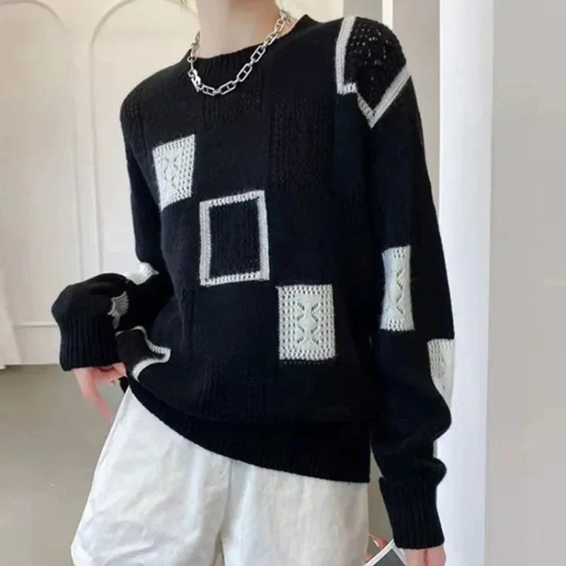 Damen Pullover Patchwork Trendy Design - IdealeKleiden