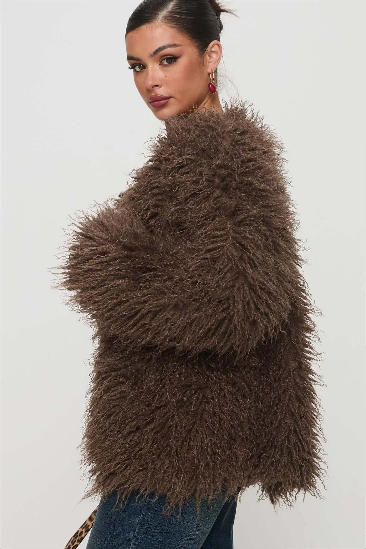 Übergroße Faux-Fur-Jacke Braun Plüschig - IdealeKleiden