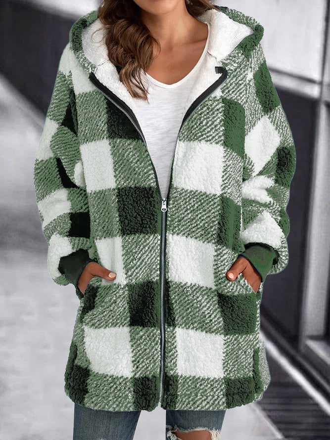 Winterjacke Karo Fleece Hoodie Warm