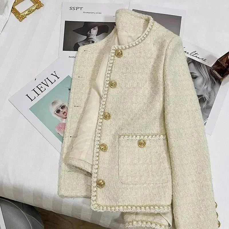 Stylische Damenjacke Tweed Freizeit Look - IdealeKleiden