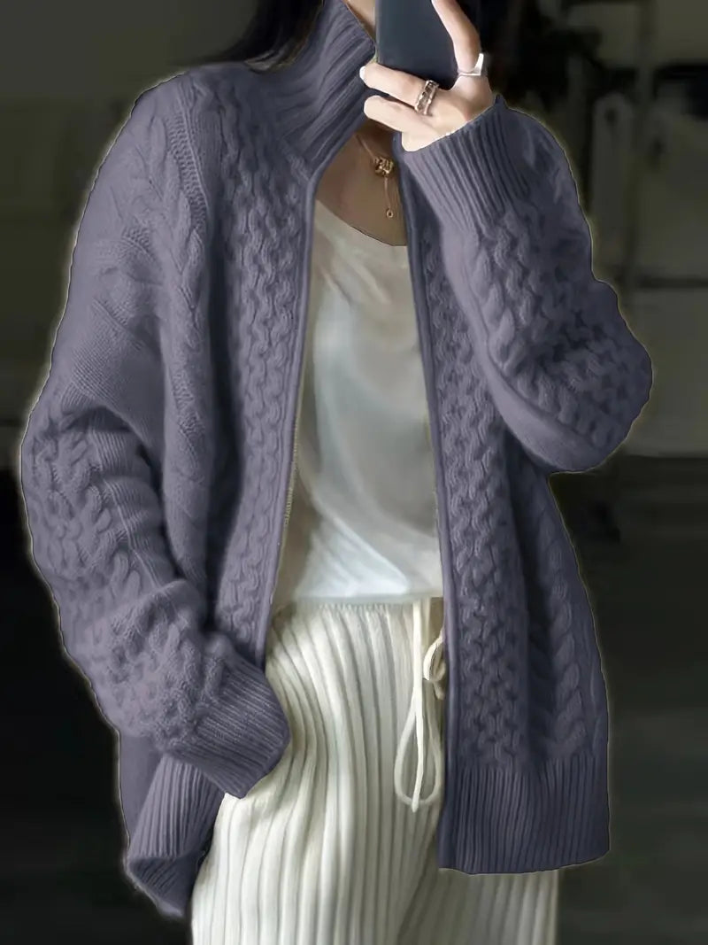 Klassische Strickjacke mit Reißverschluss und High-Kragen-Design
