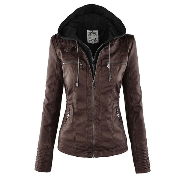 Doppellagige Lederjacke Damen Kapuze