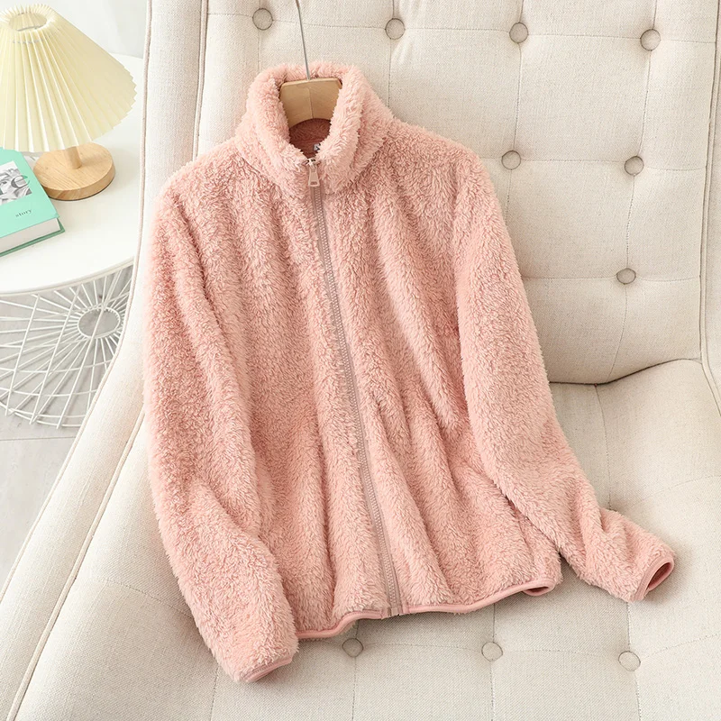 Weiche Fleecejacke Korallenrot Lockere Fit