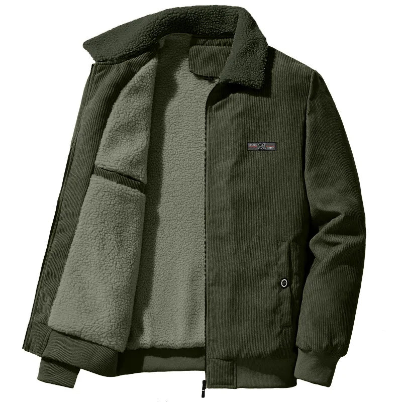 Herren Wintermantel Gerippt Fleece Isolierung Stehkragen