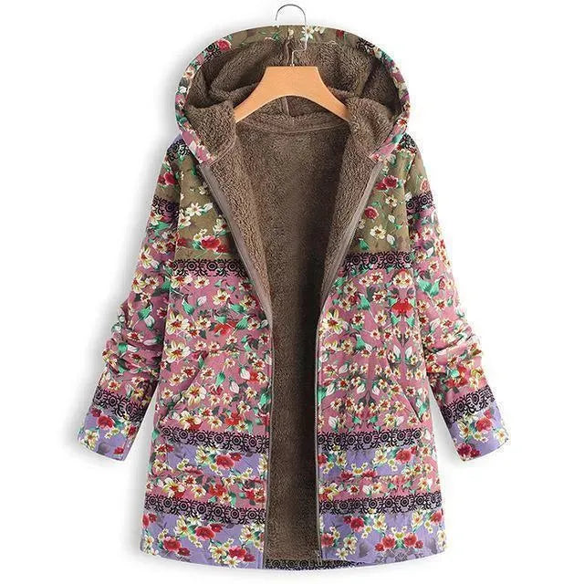 Florale Damenjacke Kapuzenmantel Fleece