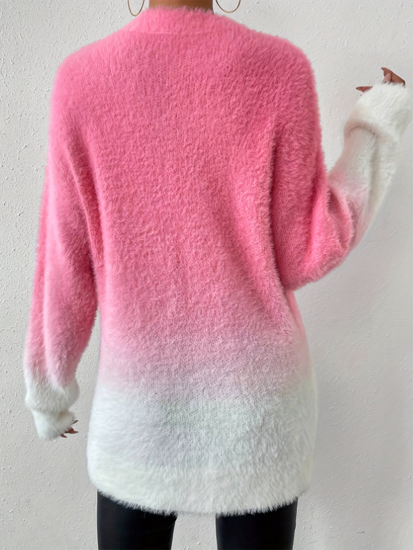Weicher Fuzzy Pullover Meliert Crewneck - IdealeKleiden