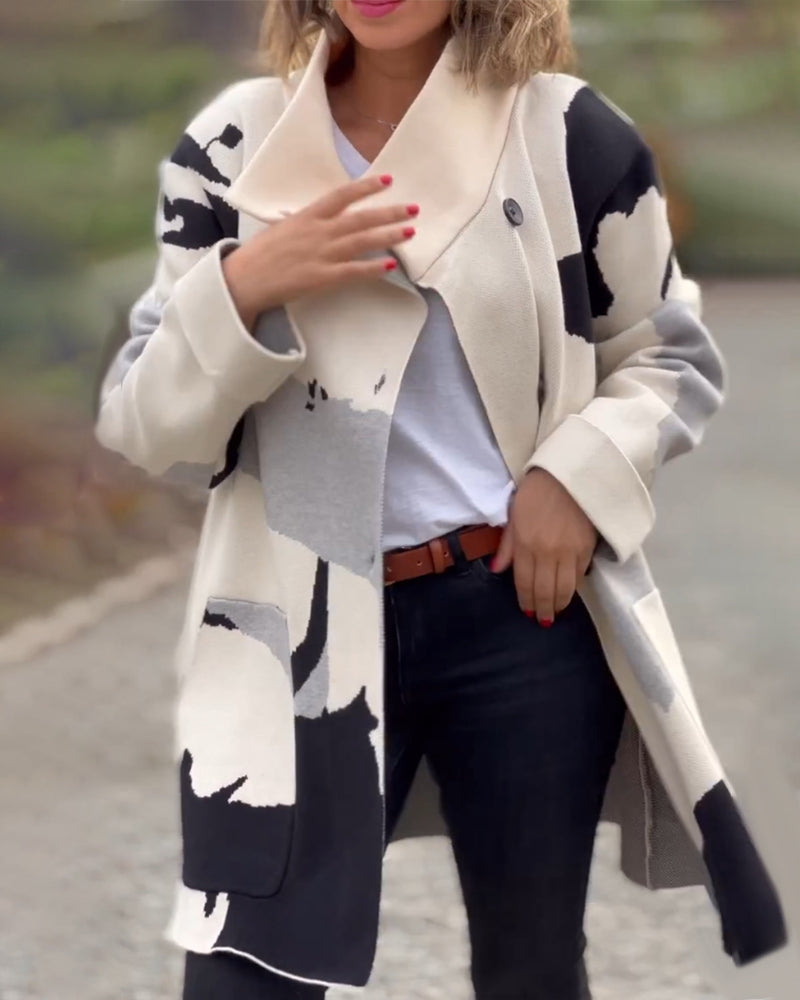 Stylische Damenjacke Langärmlig Trendy Druck - IdealeKleiden