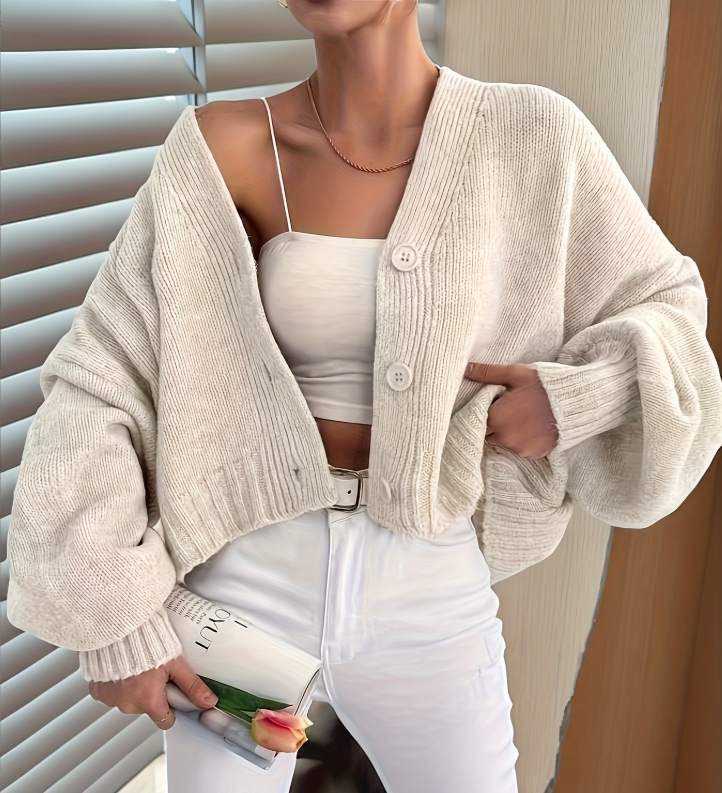 Damen Cardigan Weich Elfenbein Beige - IdealeKleiden