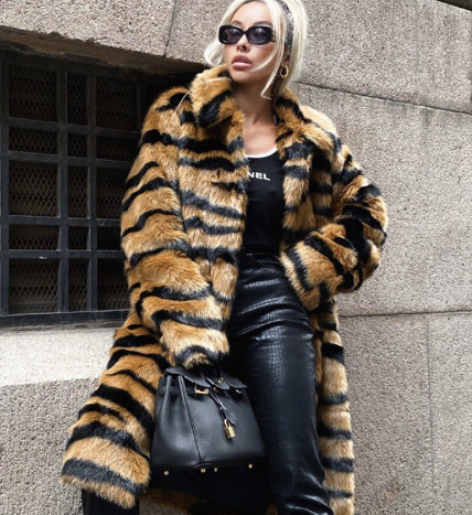 Pelzmantel Damen Lang Tierdruck - Luxus Wintermode