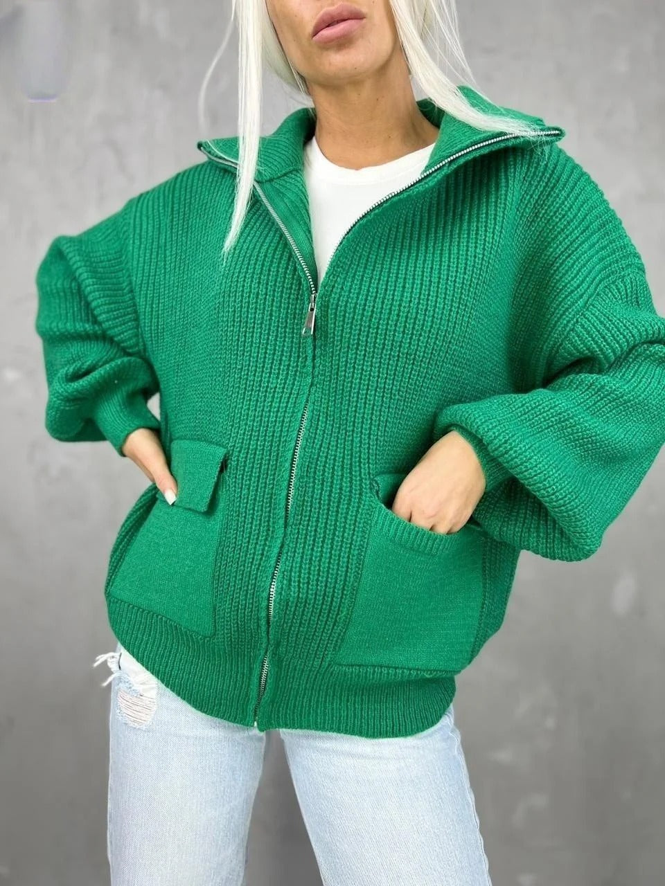 Gemütlicher Cardigan Gestrickt Wolle Rippenoptik