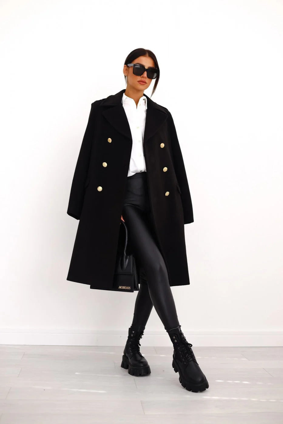 Eleganter Wollmantel Damen Lang Tailliert