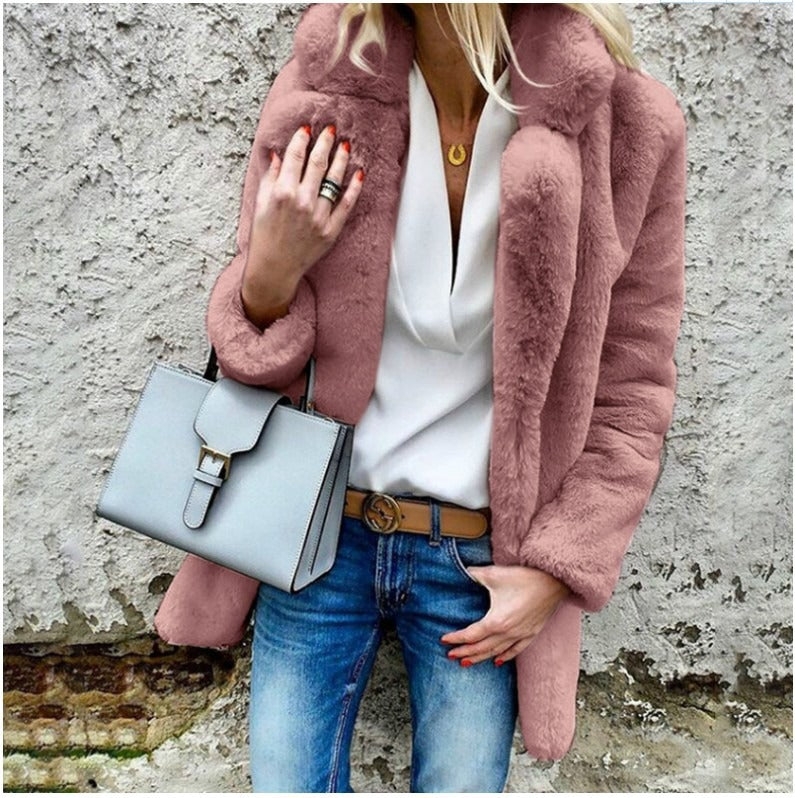 Mantel Damen Oversized Kunstpelz Langärmlig Klassisch