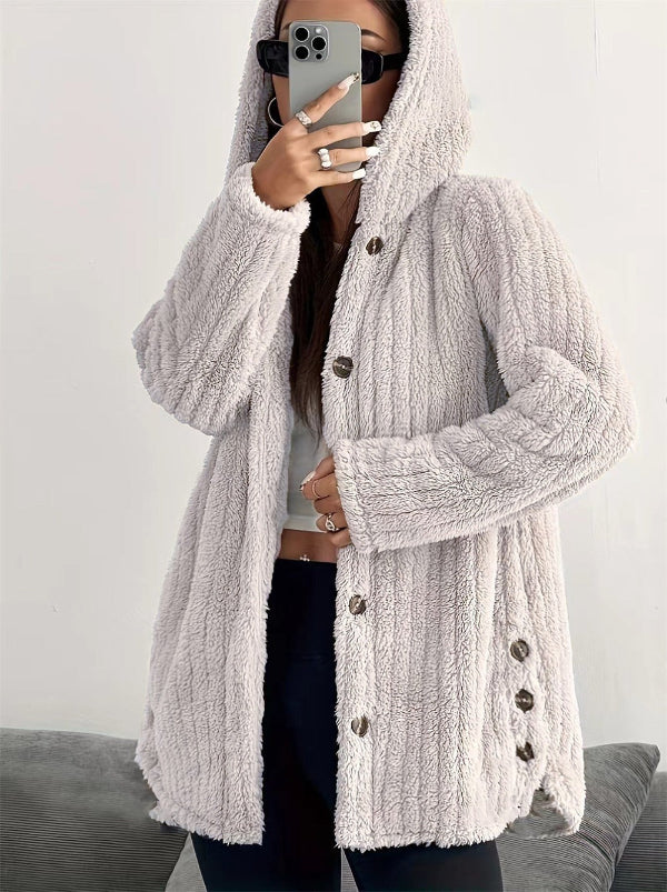 Weiche Damenjacke Teddy Look Kapuze