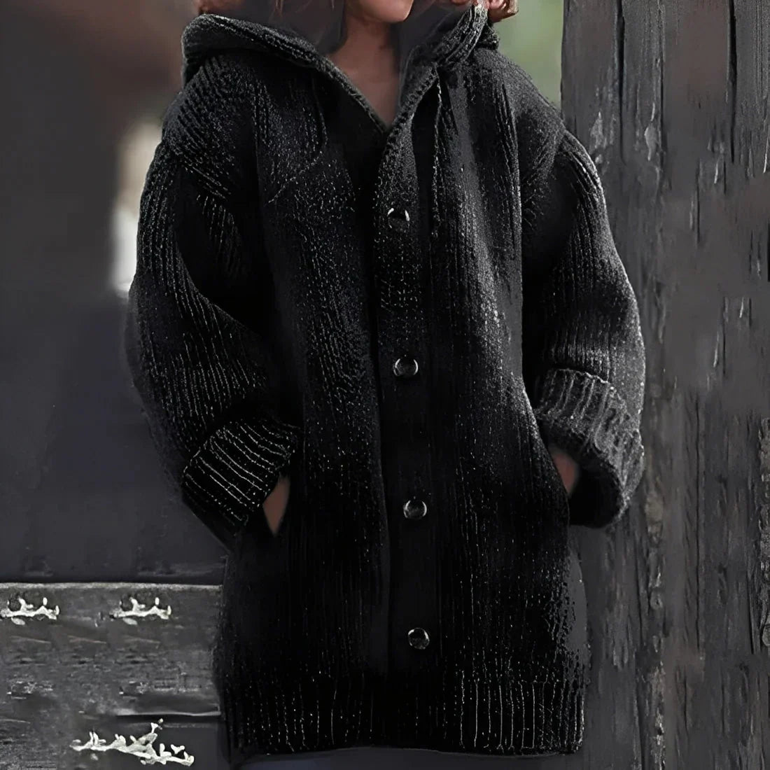 Kapuzenstrickjacke Damen Gemütlich Mit Taschen