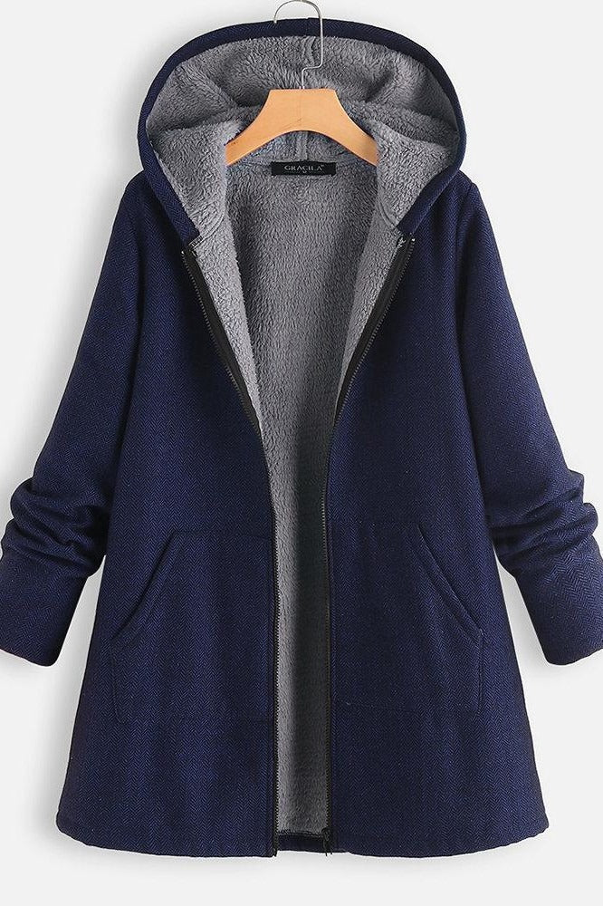 Mantel Damen Oversized Kapuze Fleece gefüttert