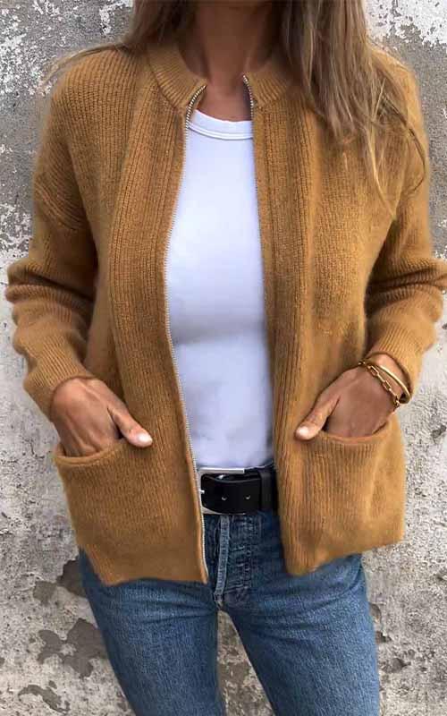 Modische Strickjacke Baumwolle Reißverschluss