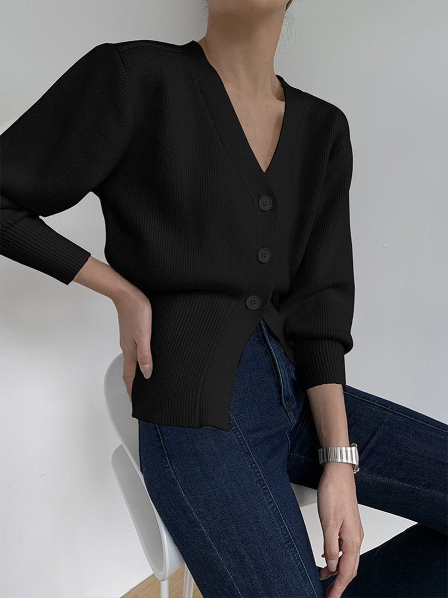 Frauen Strickjacke V-Ausschnitt Weich