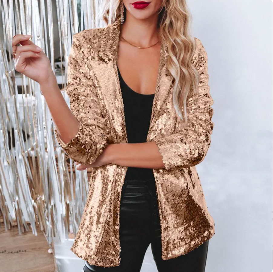 Damen Blazer Elegant Glanz Effekt