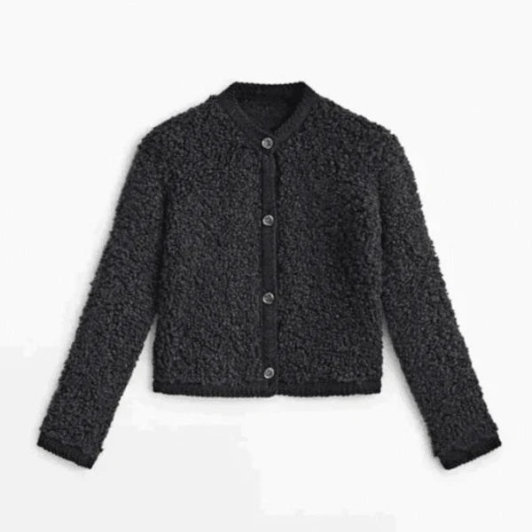Kuschel Cardigan Teddy Optik Rundhals