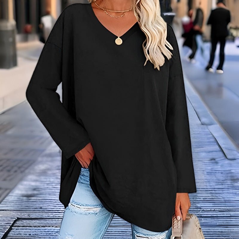 Elegantes Damen Top Langarm V-Ausschnitt