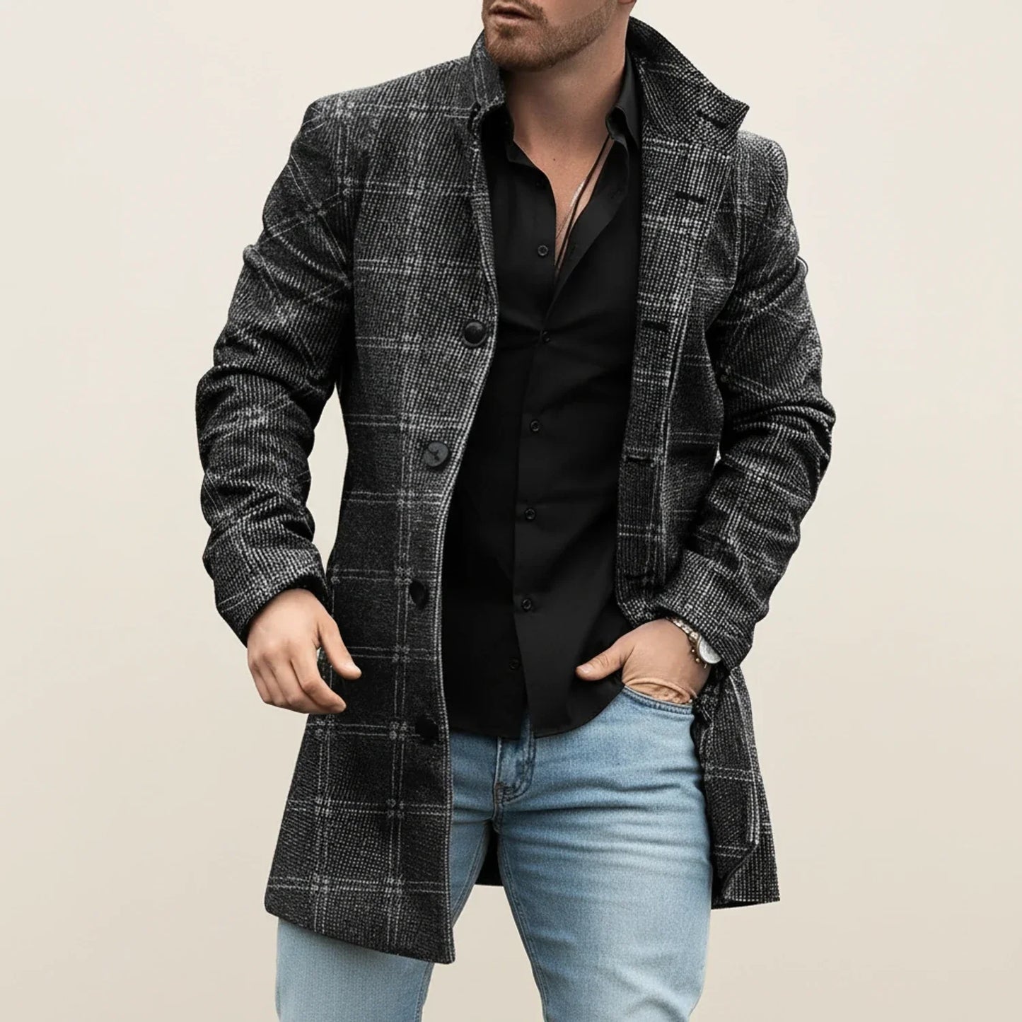 Herren Wintermantel Patchwork-Design