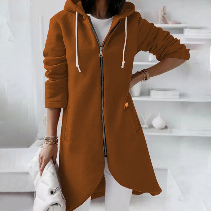 Stilvolle Mid-Länge Kapuzenjacke Damen