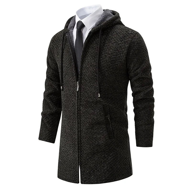 Modischer Herren Hoodie Mittellang Wollmelange