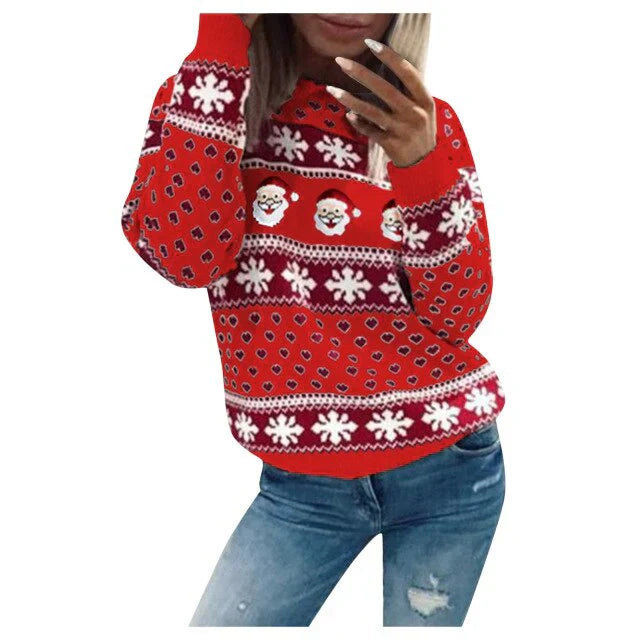 Weihnachtspullover Damen Festlich Schneemuster