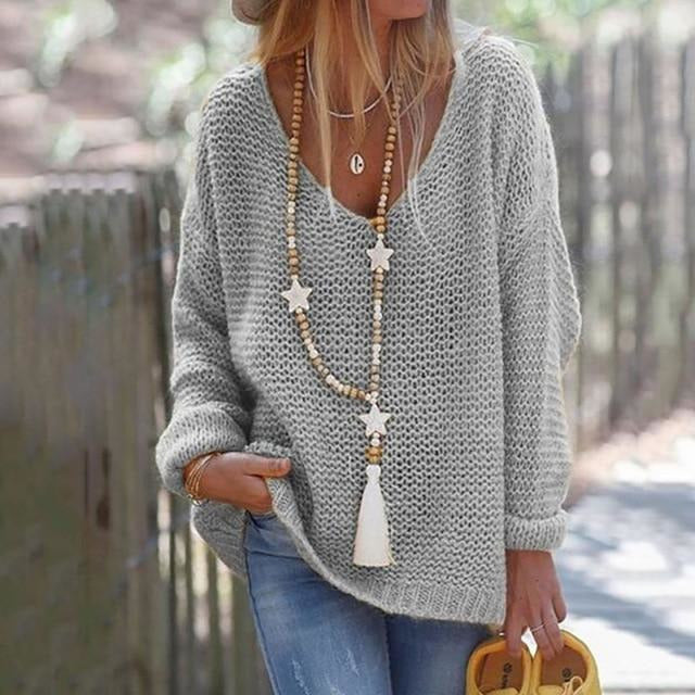 Damen Strickpullover Frühling V-Ausschnitt Modern