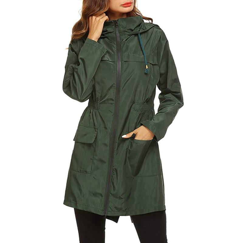 Wasserdichte Damenjacke Lang Kapuze Regenjacke