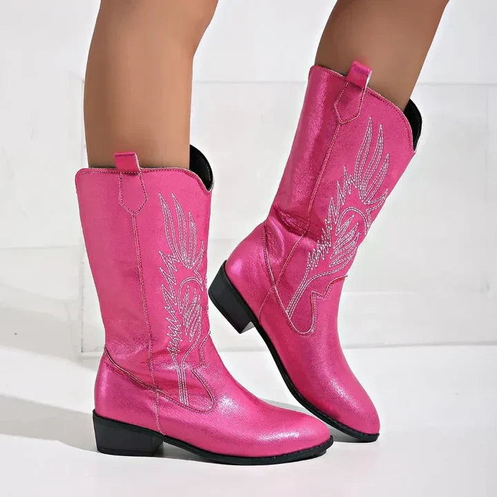 Damen Cowboy-Stiefel PU-Leder Weich Schwarz