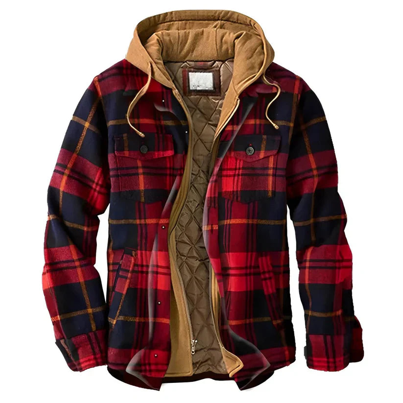 Karierte Winterjacke Herren Kapuze Warm
