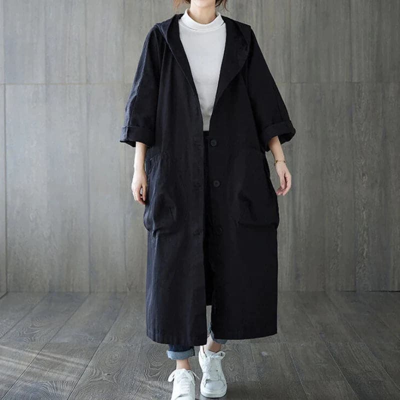 Großer Trenchcoat Damen Oversized Kapuze