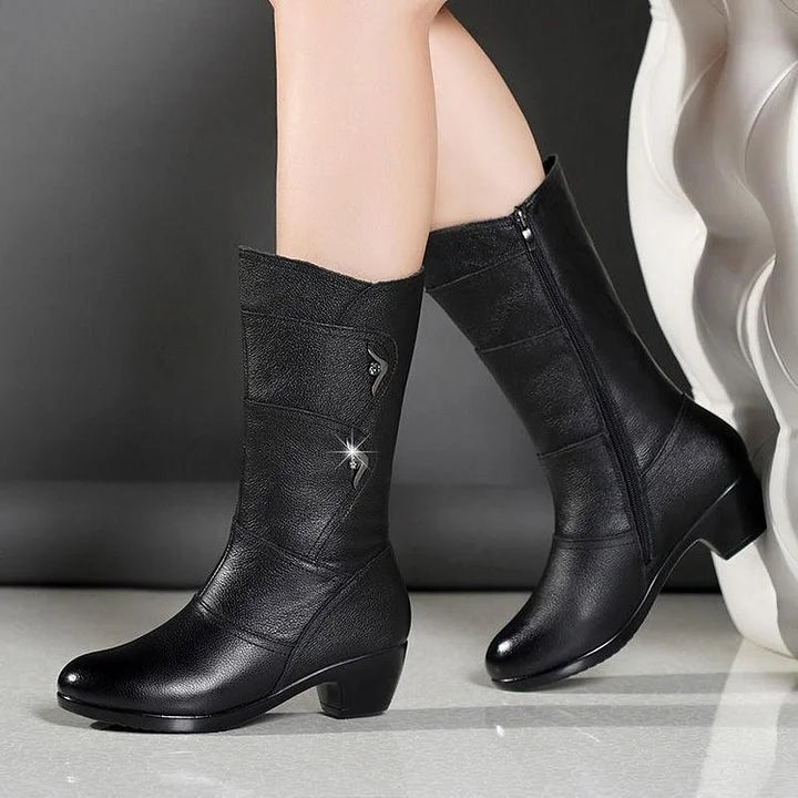 Damen Stiefel Schwarz Leder Chic - IdealeKleiden